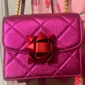 Marc Jacob’s Mini Trouble Bag Pink Quilted Handbag with Red Bow Accent